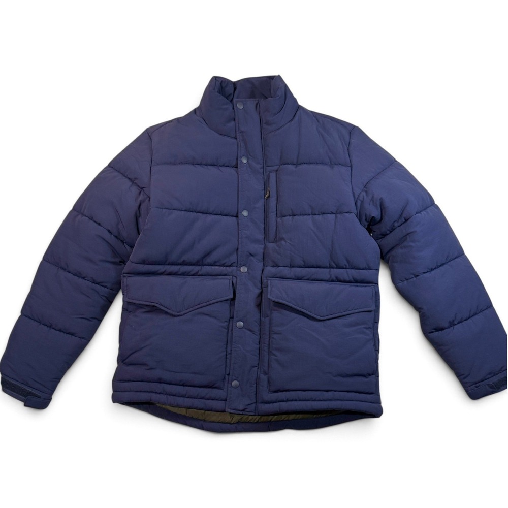 J Crew Nordic Puffer Jacket Mens Medium Navy Blue Primaloft Insulated AZ580